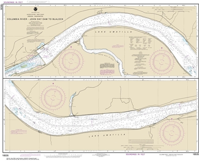 NOAA Chart 18535. Nautical Chart of Columbia River - John Day Dam to